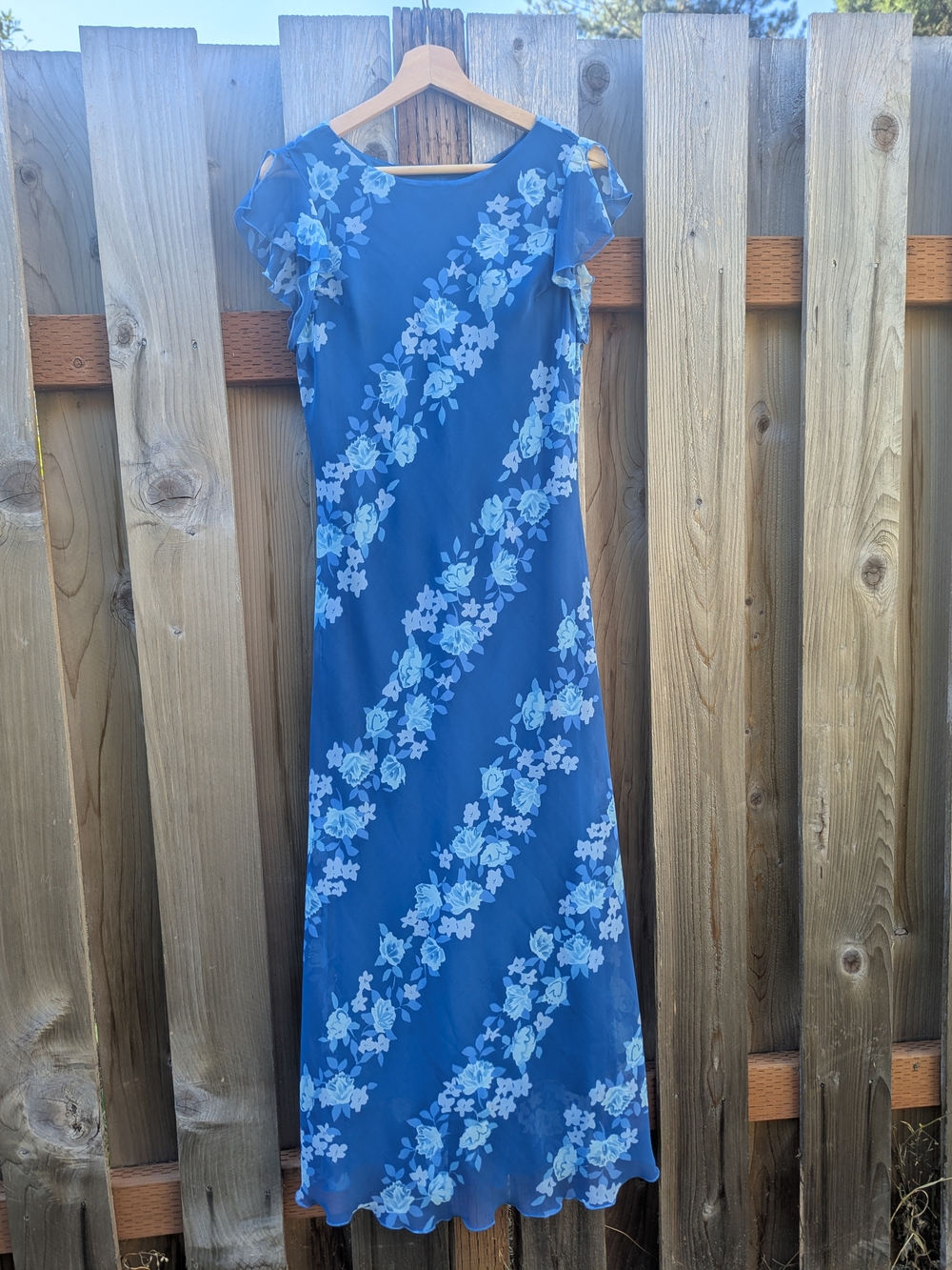 Vintage Y2K jonathan martin Blue Diagonal Floral Maxi Dress - Picture 1 of 4